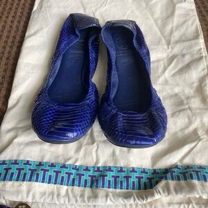 Tory Burch Blue Textured Ballet Flats
